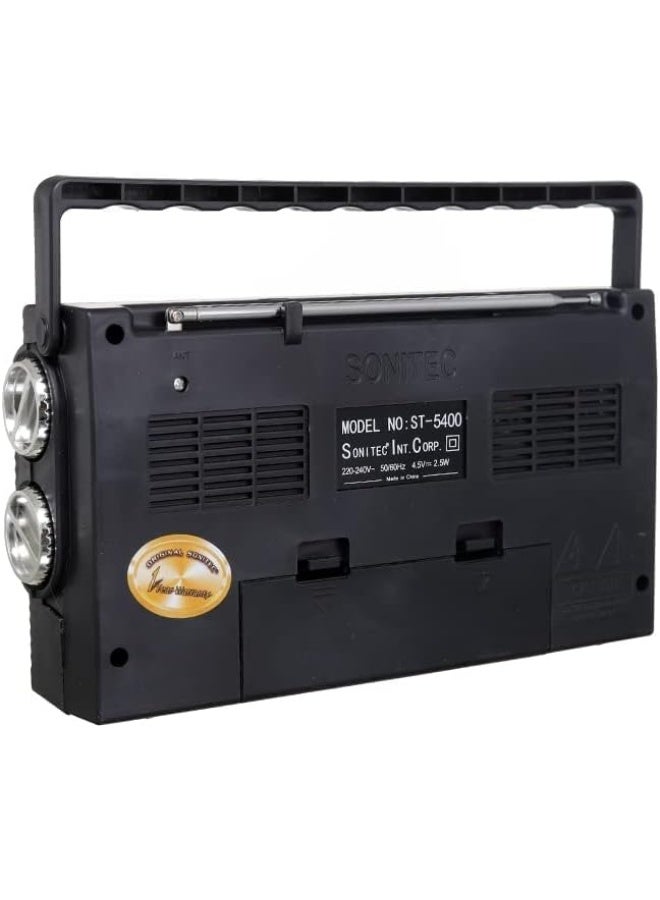 راديو محمول موديل ST-5400 من سونيتيك، راديو منزلي FM/AM بخمسة حزم - اسود - Image 4